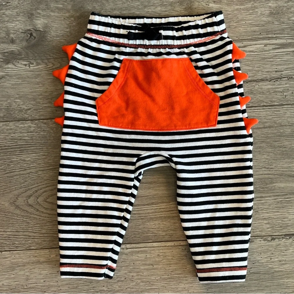 Cat & Jack Baby Boy Striped Dinosaur Pants with Pocket Black White Orange 6-9 M